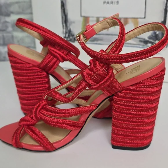 CAbi Tip Toe Red Rope Strappy Block Heel Ankle Strap Sandals Size 7 Style 6012 - Picture 8 of 13